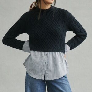 Anthropologie Layered Cable Knit Sweater Shirt